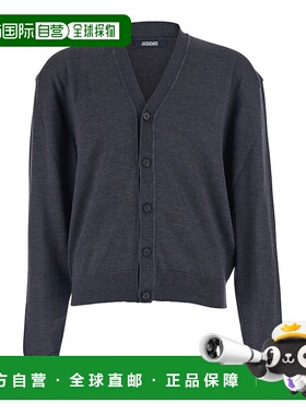 1h可退 潮奢 Jacquemus 男士 Back 灰色V领带Logo棉质针织开衫 CD