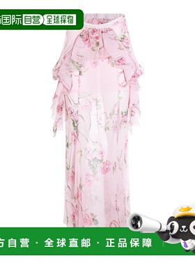 1h可退 潮奢 Blumarine 蓝色情人 女士 印花荷葉邊緞面長裙 A522G