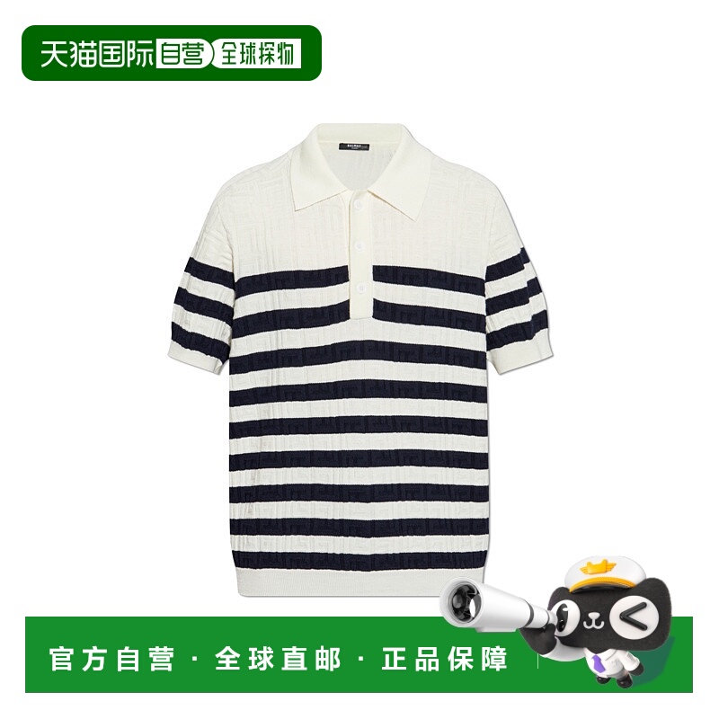 1h可退 BALMAIN 男士T恤 EH1GB066KI01GCR SS2025 白色 Wool Polo