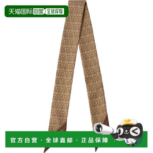 潮奢 Burberry 巴宝莉 女士 驼色 Skinny B Shield Silk 围巾 810