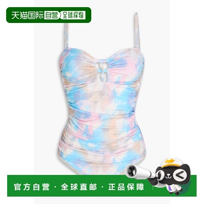 1h可退 潮奢 GANNI 甘尼 女士 褶皱印花泳衣 A5837ONEPIECE038BLE