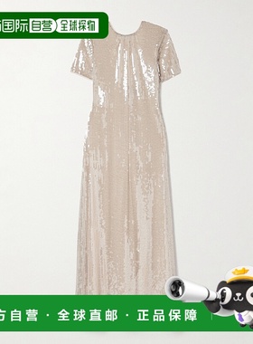 1h可退 潮奢 Staud 女士 Safi 褶皱珠片薄纱长款连衣裙 R25R2207S