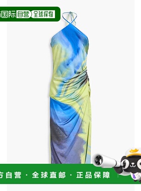 1h可退 潮奢 Simkhai 女士 Hansel 印花缎面挂脖中长连衣裙 12410