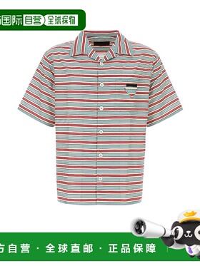 1h可退 潮奢 Prada 普拉达 男士 條紋短袖保齡球襯衫 UCS414SUMO1
