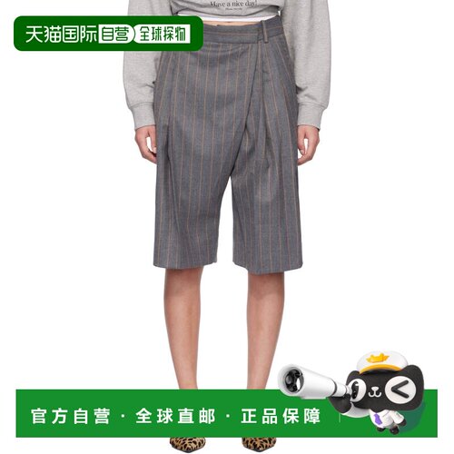 GANNI 甘尼 女士 灰色 Wool Stripe Wrap 短裤 A1110013PewterMel