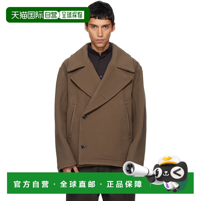 1h可退 潮奢 Lemaire 男士 棕色 Boxy 双排扣大衣 CO1131LF1116