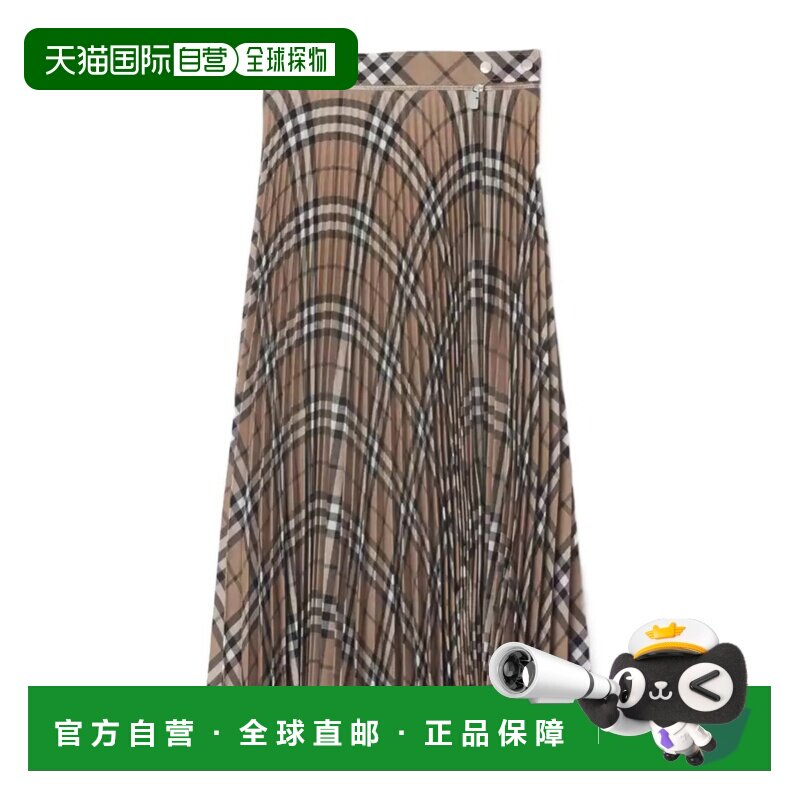 BURBERRY 女士半身裙 80930111 CO 棕色 褶皱格纹羊毛半身裙a字裙