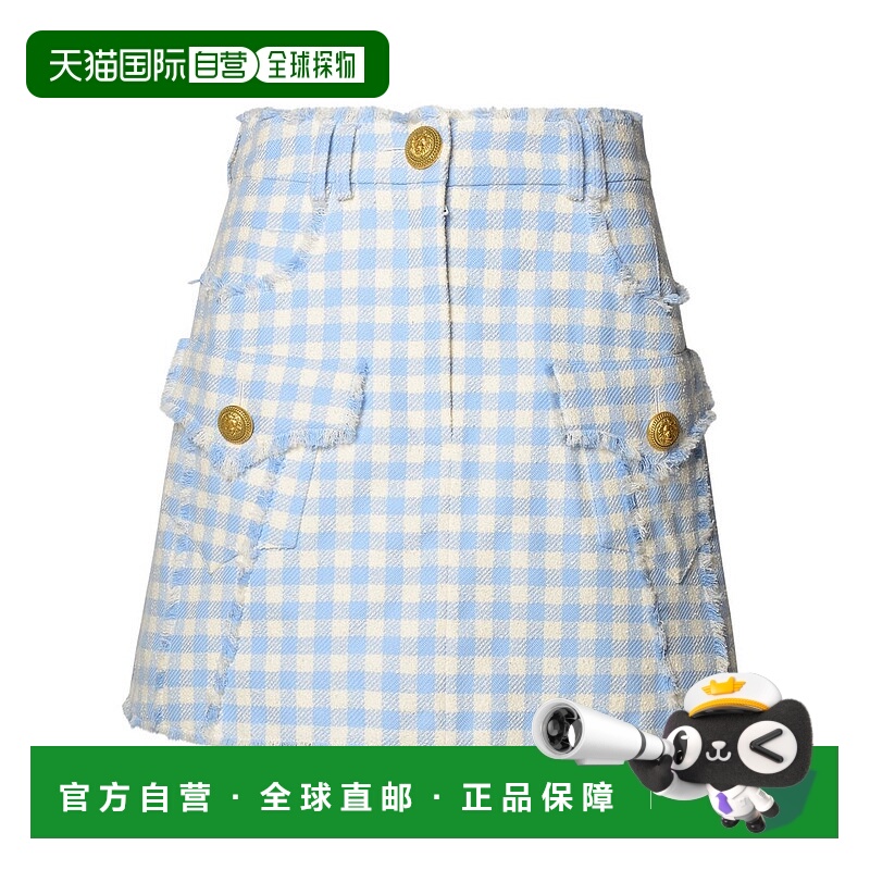 1h可退 潮奢 Balmain 巴尔曼 女士 格纹花呢A字半身裙 CF1LA375CE