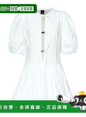 PINKO 女士连衣裙 105212A2LDZ04 SS2025 白色 扣环褶皱迷你连衣