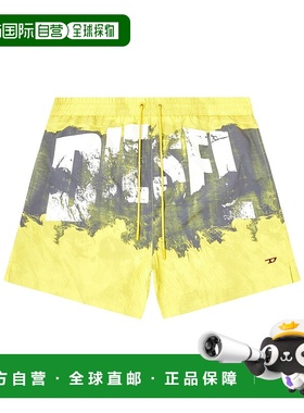 DIESEL 男士泳装 A174680AFBEE7128 SS2025 黄色 图案泳裤短裤