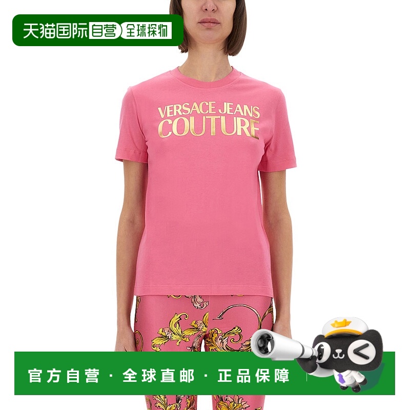 1h可退 VERSACE JEANS 女士T恤 78HAHT01CJ00T494 SS2025短袖下摆