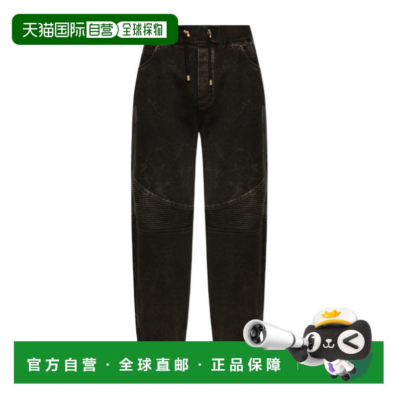 BALMAIN 男士牛仔裤 EH1MD045DF64ELE SS2025 黑色 抽绳休闲裤