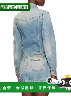 BALMAIN 女士西服 CF1TC130DE046FF SS2024 蓝色 仿旧翻领牛仔外