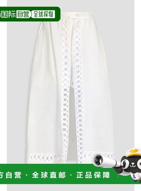 1h可退 潮奢 Sandro 女士 钩编亚麻混纺中长半身裙 SFPJU01137BLA