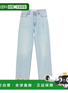 VALENTINO 女士牛仔裤 BDD18Y94W508 SS2025 蓝色 提花边牛仔裤