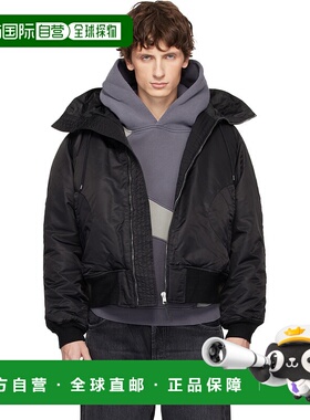 1h可退 潮奢 Erl 男士 黑色飞行员夹克 ERL11J008