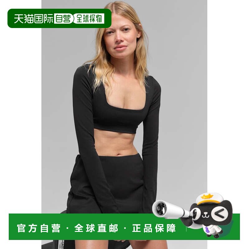 alo yoga 纯色方领长袖截短上衣 女款w9879r瑜伽服图片