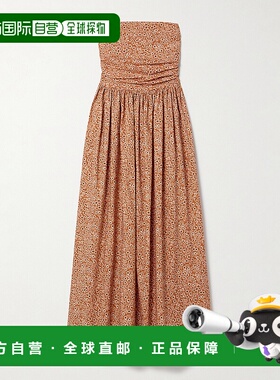 1h可退 潮奢 MATTEAU 女士 无肩带印花褶皱有机棉质府绸中长连衣