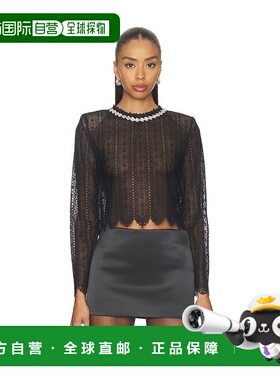 1h可退 潮奢 Self-Portrait 女士 黑色欧根纱蕾丝上衣上衣 RS2617