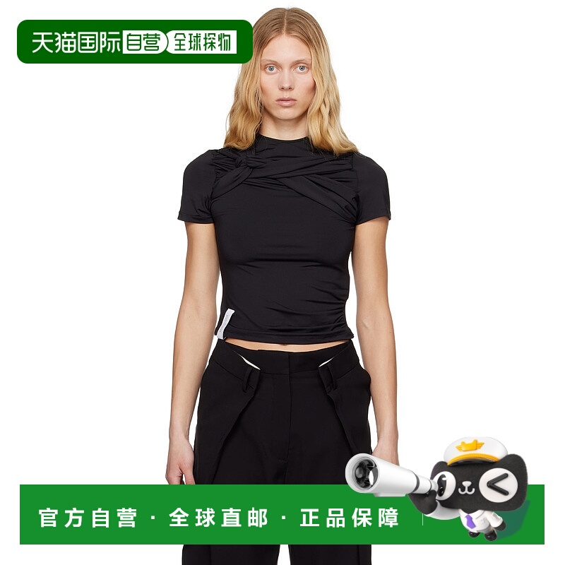1h可退 潮奢 rokh 女士 黑色 Twisted Knot Half Sleeve T 恤 R0C