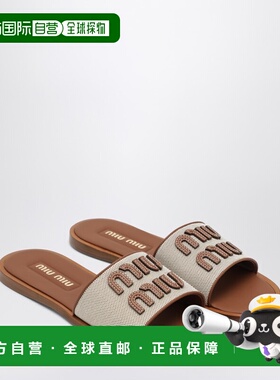 1h可退 潮奢 Miu Miu 缪缪 女士 凉拖帆布皮革凉鞋 5XX644005Q1DF