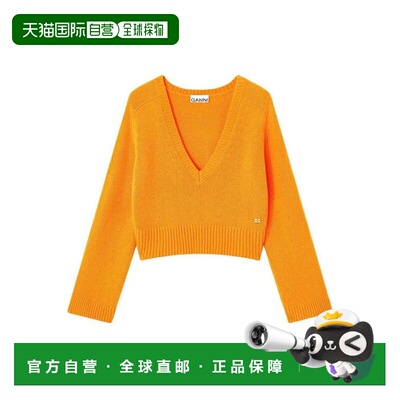 GANNI 女士T恤 K2623ORANGE AW2025 橙色 Chunky Cashmere Deep V