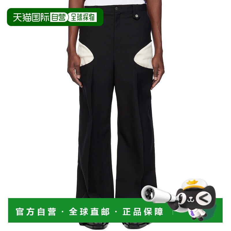 1h可退 潮奢 EGONLAB. 男士 黑色 Openwork 长裤 SS25PT002休闲裤