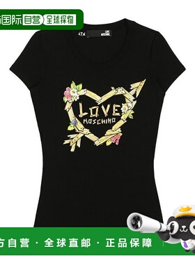 1h可退 MOSCHINO 女士衬衫 W4B193OE1698C74 SS2023 黑色 爱心印T