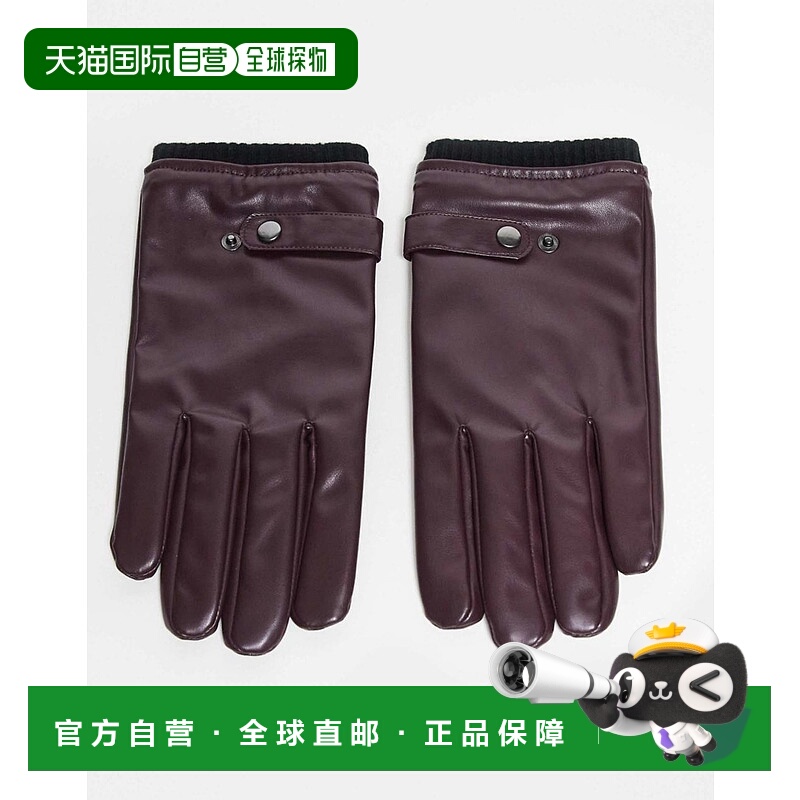 1h可退 潮奢 ASOS 男士 smart 设计人造酒红色皮革手套