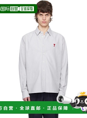1h可退 潮奢 Ami Paris 男士 蓝色 & 白色 Cotton Button-Down Am