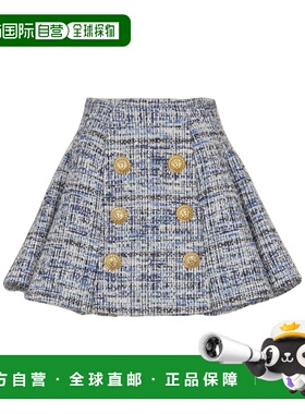 BALMAIN 女士半身裙 EF1LBA53CF776FC SS2025 灰色 褶饰喇叭花呢