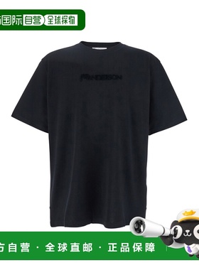 1h可退 潮奢 J.W. Anderson 男士 Front 黑色圆领带Logo刺绣棉质T