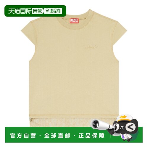 DIESEL 女士T恤 A232430IHCH5LEA AW2026 卡其色 蕾丝下摆针织T恤