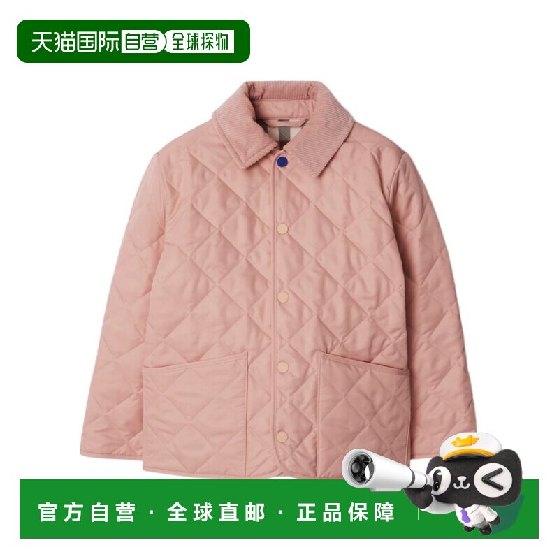 1h可退 BURBERRY 女童大衣 80949351 AW2024 粉红色 绗缝翻领棉服