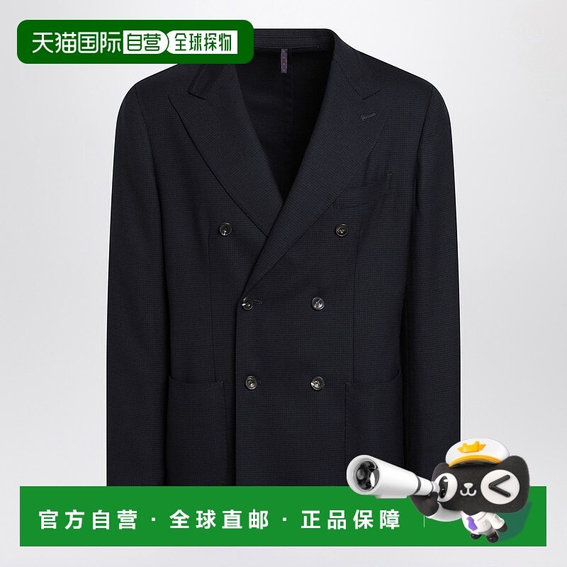 1h可退 潮奢 Santaniello 男士 蓝色格纹双排扣夹克 G560E338178