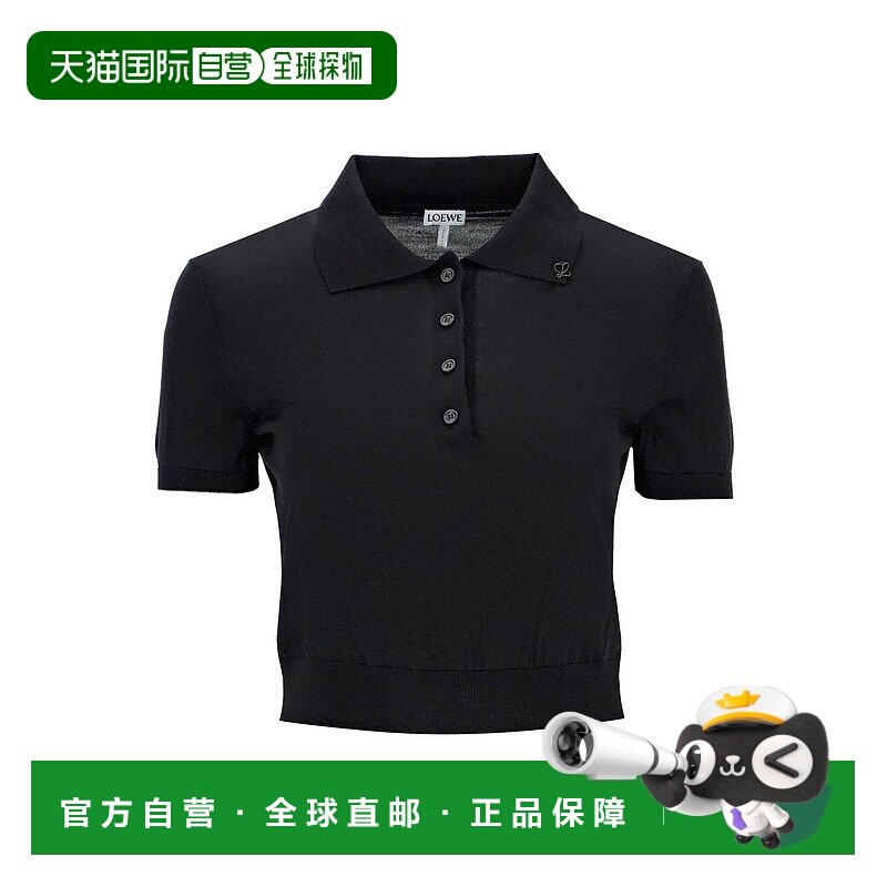LOEWE 女士T恤 S540Y14KCC1100 AW2024 黑色 Cropped Polo Shirt