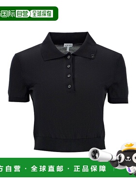 LOEWE 女士T恤 S540Y14KCC1100 AW2024 黑色 Cropped Polo Shirt