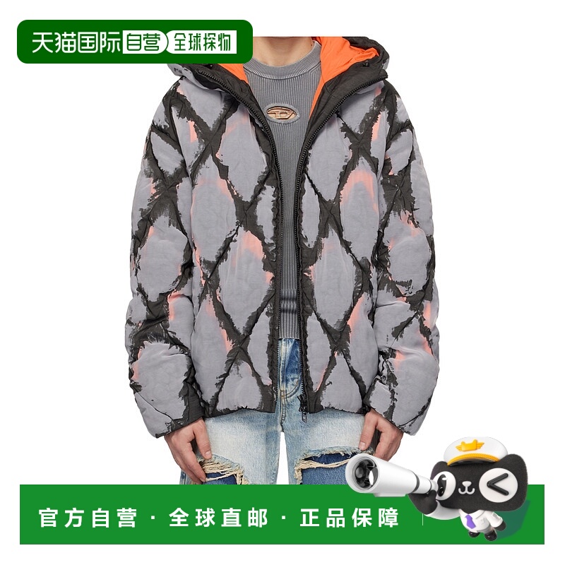 1h可退 DIESEL 男士外套 A158470CPAX9XX AW2024 灰色 连帽拉链棉