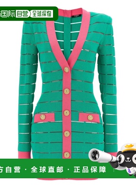 BALMAIN 女士连衣裙 DF1R8053KG59UIH AW2024 绿色 Two-tone knit