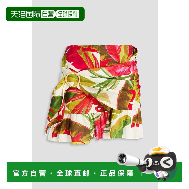 1h可退 潮奢 FARM RIO 女士 荷叶边印花亚麻混纺迷你半身裙 29779