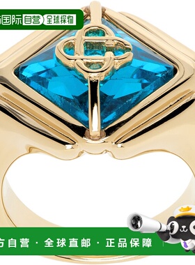 1h可退 潮奢 Casablanca 男士 金色 & 蓝色 Casa 图章戒指 APS25J