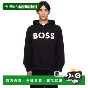 1h可退 潮奢 BOSS 波士 男士 黑色 Relaxed-Fit Large Logo 连帽