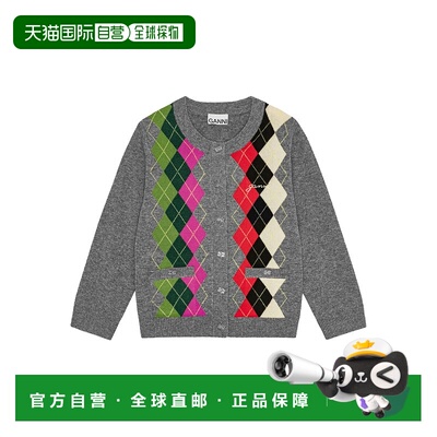 GANNI 女士针织衫 K2512921 AW2025 灰色 Check羊绒 Cardigan开衫