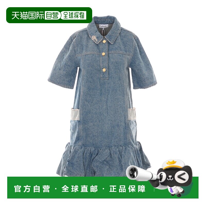 GANNI 女士连衣裙 A1030482567 SS2026 蓝色 Ganni denim patchwo - 实物图