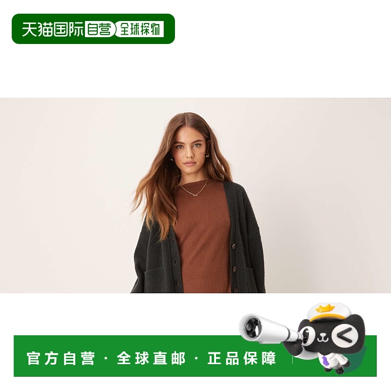 1h可退 潮奢 ASOS 女士 midaxi 设计柔软宽松罗纹巧克力色T恤连衣