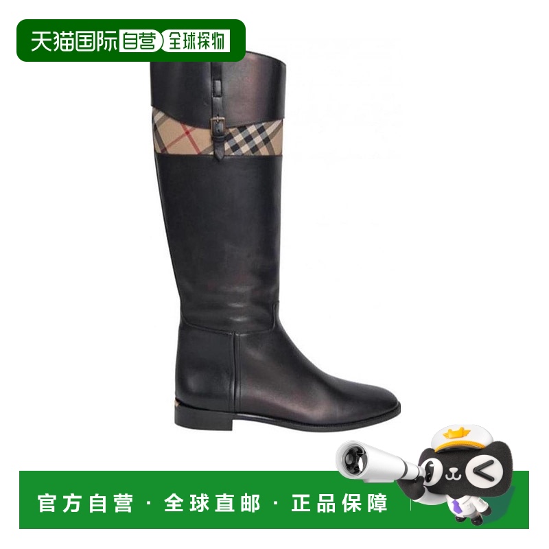 1h可退 BURBERRY 女士高跟鞋 39430661 AW2022 黑色 牛皮低跟长筒