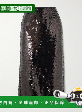 1h可退 潮奢 Staud 女士 Ciara 珠片网纱中长半身裙 R26R6121SQES