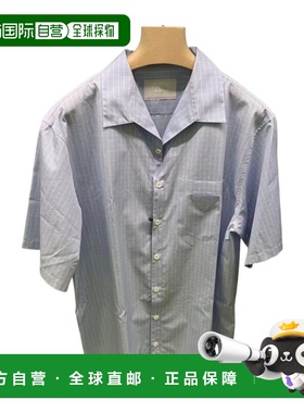 PRADA 男士衬衫 SC79215PDSOOOF0M10 AW2024 蓝色 纽扣短袖衬衫