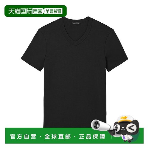 1h可退 TOM FORD 男士T恤 T4M09104BLACK SS2025 黑色 弹性平纹针