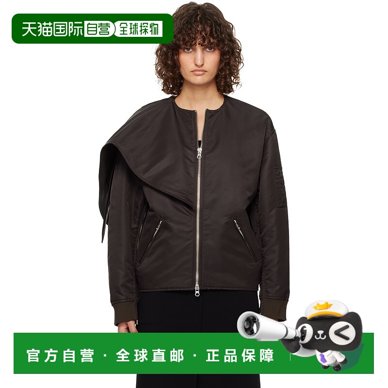 1h可退 潮奢 Courreges 女士 棕色 Bow Collar 飞行员夹克 424CBL